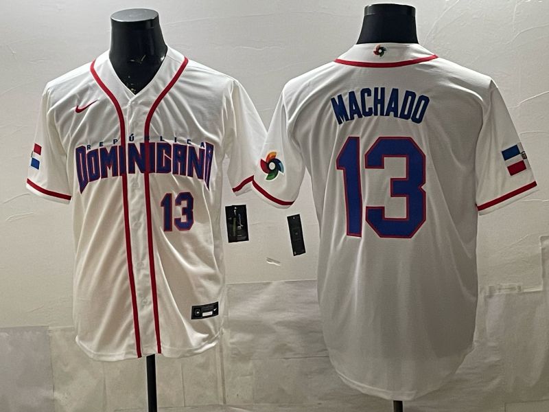 Men 2026 World Cub #13 Machado White Game Nike MLB Jersey style 004->more jerseys->MLB Jersey